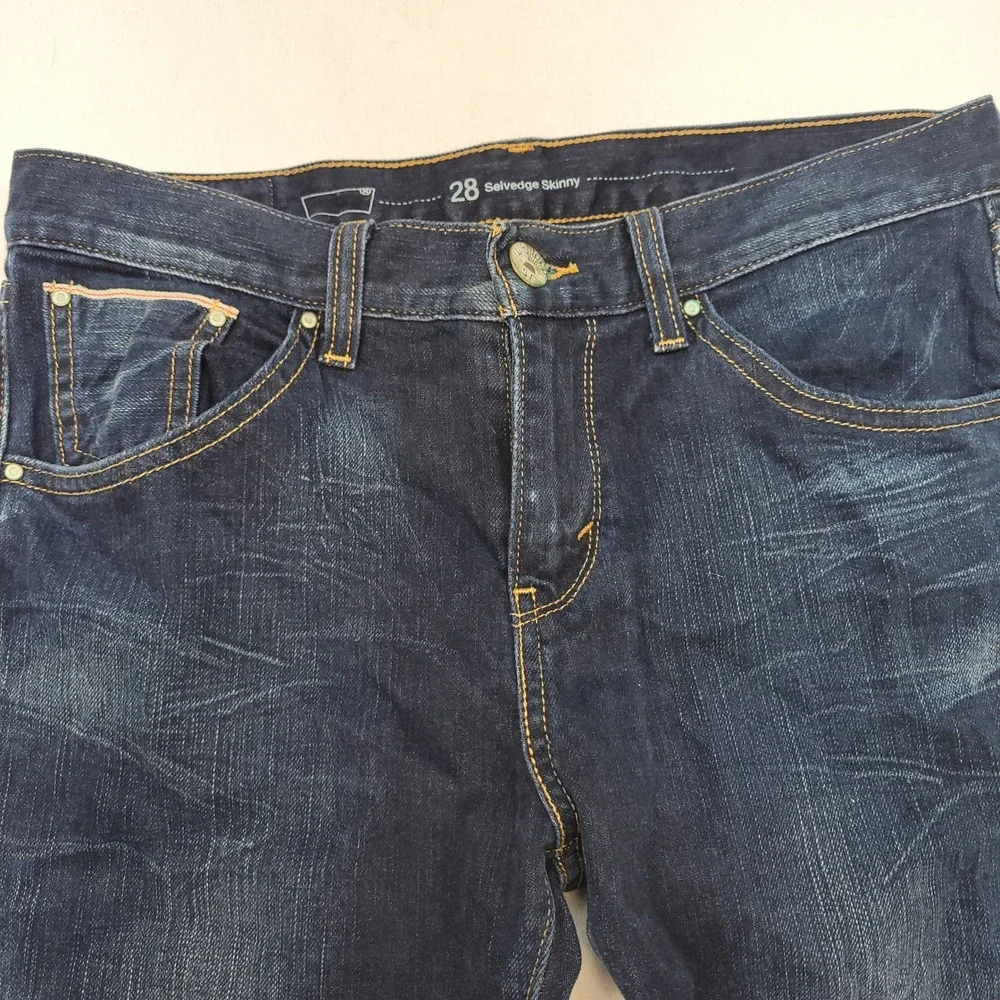 Levi's Skinny Jeans Mens 28x31 Blue Selvedge Dark Wash Denim‎